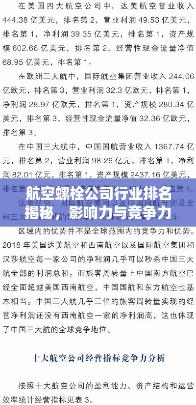 航空螺栓公司行业排名揭秘,影响力与竞争力解析