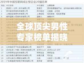 全球顶尖男性专家榜单揭晓,权威排名引领瞩目