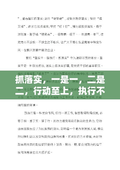 抓落实,一是一,二是二,行动至上,执行不怠